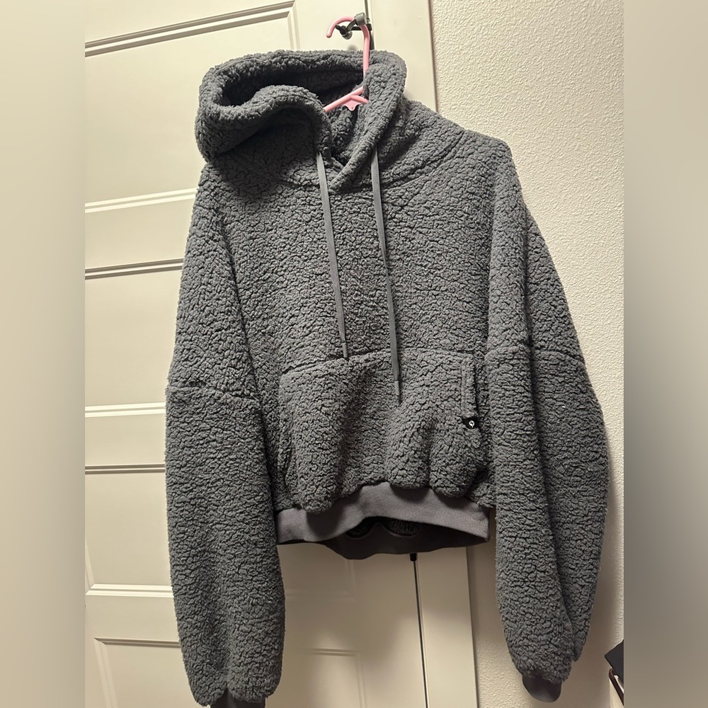 Popflex Active Faux Sherpa Pullover Hoodie - smoky gray
